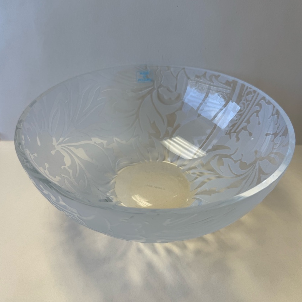 Rare MMA.BMA Etched Frosted Sand Blasted Crystal Glass Bowl Made in Poland.